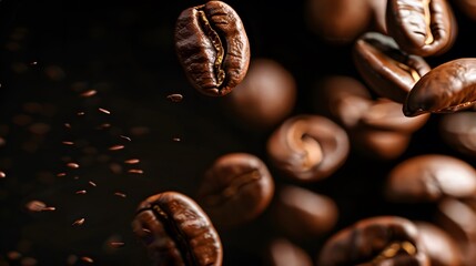 Obraz premium Coffee Beans Closeup On Dark Background