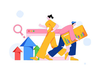 Marketing planning business characters flat vector concept operation hand drawn illustration
