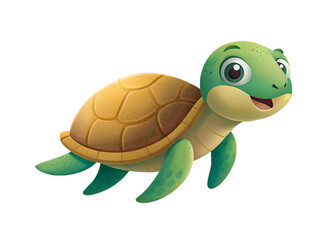 Obraz premium Cartoon style illustration of cute The turtle is swimming. isolated on transparent background