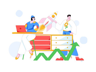 Marketing planning business characters flat vector concept operation hand drawn illustration
