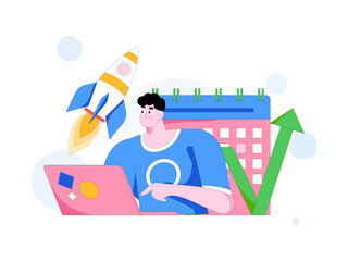 Marketing planning business characters flat vector concept operation hand drawn illustration
