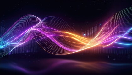 Neon lines background, glowing wavy neon light particles, website banner, colorful neon light background