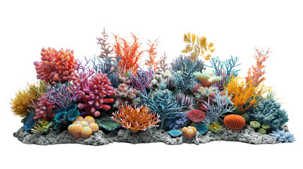 Vibrant coral reef with colorful coral formations and marine life. isolated on a transparent background.