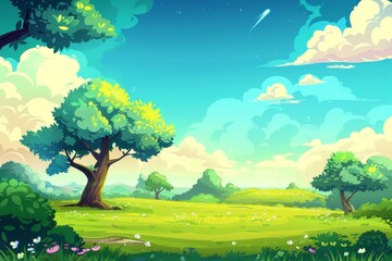 Obraz premium Whimsical cartoon landscapes for creative digital art pieces copy space