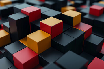 Abstract geometric blocks on black background