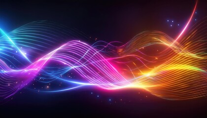 Neon lines background, glowing wavy neon light particles, website banner, colorful neon light background