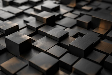 Abstract geometric blocks on black background