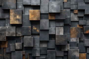 Abstract geometric blocks on black background
