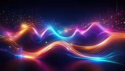 Abstract background with glowing lines, Neon lines background, glowing wavy neon light particles, website banner, colorful neon light background