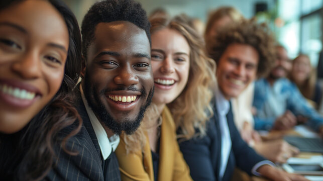 happy new young diverse employees enjoying at welcome party, orientation, team building socializing activity 