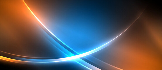 Naklejka premium Neon glowing circle rays, light round lines in the dark, planet style neon wave lines. Energetic electric concept design for wallpaper, banner, background