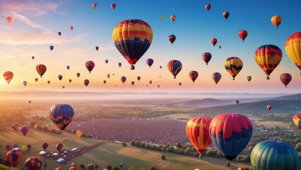 Obraz premium Tętniący życiem festiwal balonów na ogrzane powietrze na wsi