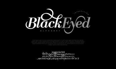 Blackeyed premium luxury elegant alphabet letters and numbers. Vintage wedding typography classic serif font decorative vintage retro. creative vector illustration