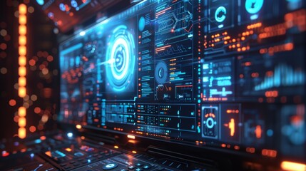 Obraz premium A futuristic space station with a large screen in the middle