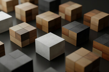 Abstract geometric blocks on black background