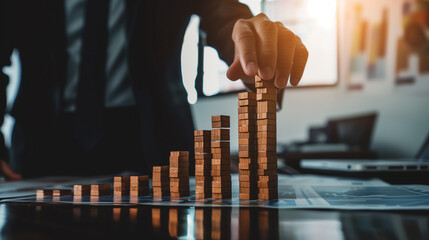 Businessman leading business growth with good strategy, analysis, and planning. Future growth plane, concept. analysing the data for business success profit and expansion