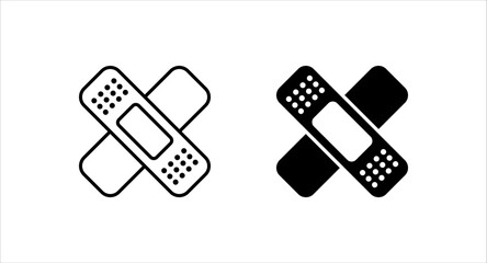 Adhesive plaster line and glyph icon set, emergency and medicine color editable.