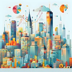 Skyscrapers Transforming into Business Growth Graphs and Charts Cityscape