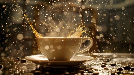 Fototapeta premium wave of splashing coffee with coffee beans, isolated on white