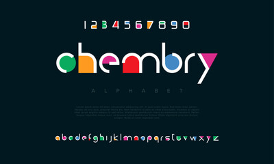 Chembry creative geometric modern urban alphabet font. Digital abstract futuristic, fashion, sport, minimal technology typography. Simple numeric vector illustration
