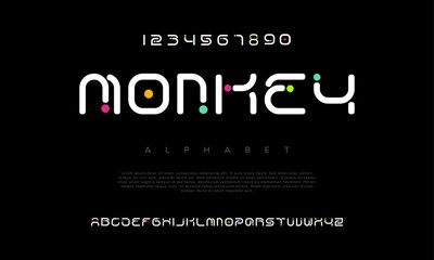 Monkey creative geometric modern urban alphabet font. Digital abstract futuristic, fashion, sport, minimal technology typography. Simple numeric vector illustration