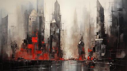 Bold Splashes of Crimson, Charcoal, and Metallic Silver Capturing City Energy