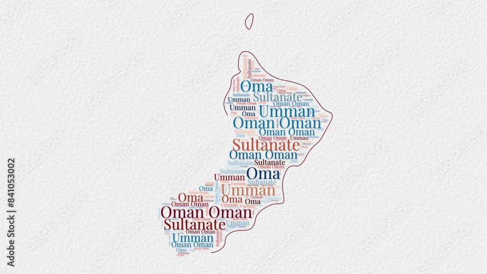 Poster oman logo animation. oman boundary word cloud animation. video of country names in multiple language