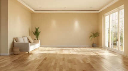 Empty Living Room with Minimalist Decor and Copy Space