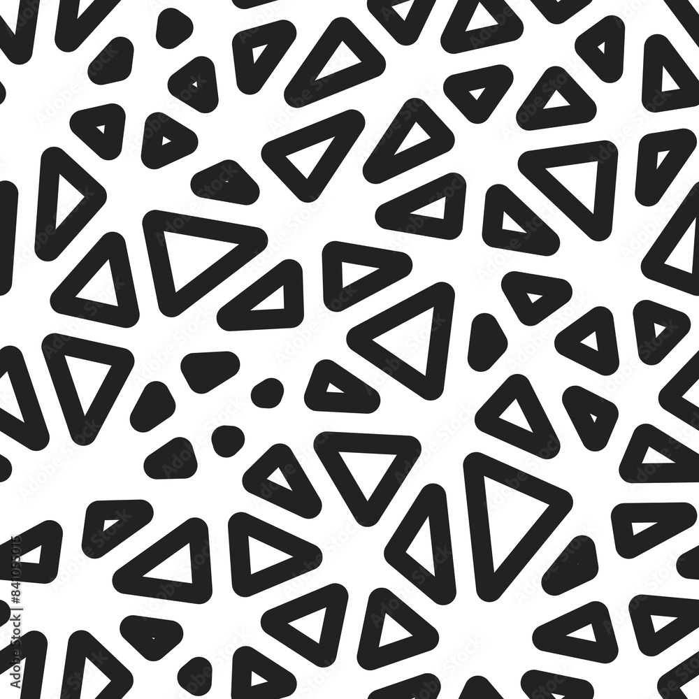 Poster minimalistic triangles background. medium triangles size. black and white style. rounded triangles o