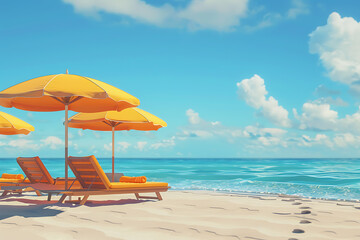 Fototapeta premium People relaxing and tanning at the beach, enjoying the sun, playing volleyball, and swimming