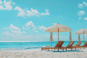 Fototapeta premium People relaxing and tanning at the beach, enjoying the sun, playing volleyball, and swimming