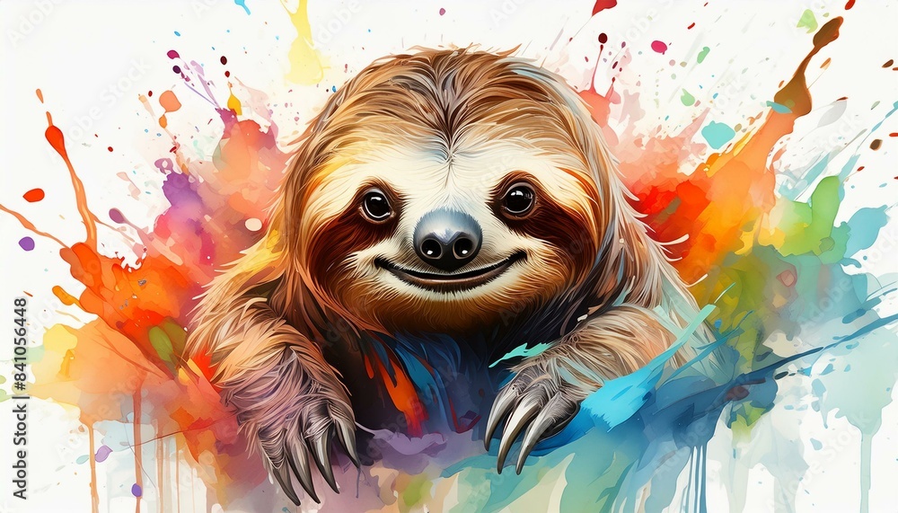 Wall mural Cate sloth watercolor splash isolated white background - Wall murals