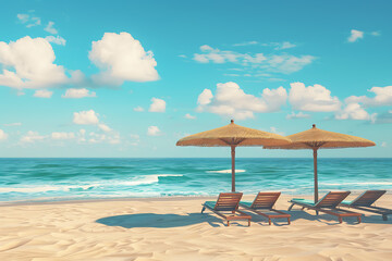 Obraz premium People relaxing and tanning at the beach, enjoying the sun, playing volleyball, and swimming