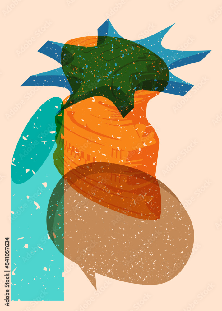 Poster risograph electric sander with speech bubble with geometric shapes. objects in trendy riso graph pri