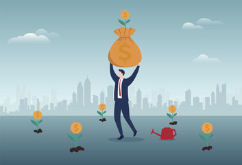 Investment growth, wealth management or savings to gain interest, return on investment or harvest profit, earning money or prosperity concept.