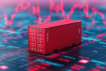 Shipping container on a digital stock chart