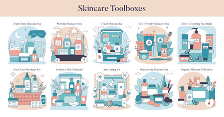 Skincare Toolboxes. Flat Vector Illustration