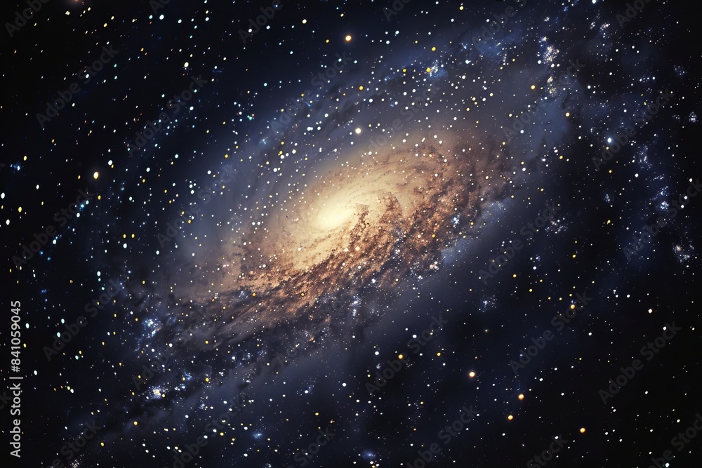 Aufkleber cosmic scene of distant galaxy, showcasing dense star field with clusters of stars and nebulae in de