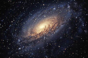Obraz premium cosmic scene of distant galaxy, showcasing dense star field with clusters of stars and nebulae in deep space. Highly detailed galaxy with illuminated gas clouds and star formations