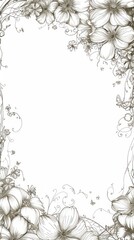 A pencil drawing of a beautiful floral border with delicate butterflies fluttering around, copy space, wallpaper, card