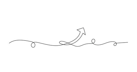 Arrow in continuous line drawing style. Line art of the arrow icon. Vector illustration. Abstract background
