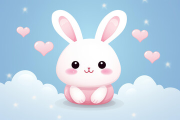 Fototapeta premium Adorable chubby bunny cartoon character illustration with a happy expression, perfect for nursery decor.