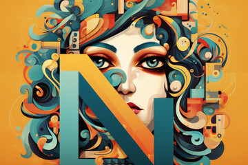 Obraz premium Abstract and energetic collage featuring creative illustrations and cartoon characters, with a beautiful and expressive aesthetic.