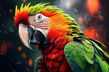 Fototapeta premium Vibrant parrot illustration perfect for posters postcards. Cute and beautiful face of the animal in digital art form.