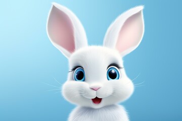 Adorable white bunny cartoon illustration with a beautiful face, isolated on a background.