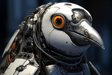 Fototapeta premium Alluring cybernetic penguin with a stunning visage in a futuristic cyberpunk world.