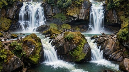 Obraz premium Majestic Waterfall in Lush Forest