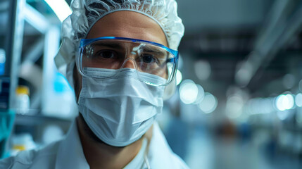 portrait of doctor ,nurse . every day hero. wearing full medical protection with mask and cap.