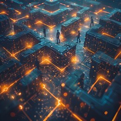 Business People Navigating Digital Labyrinth to Exit Solutions