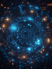 Obraz premium An abstract technology science background with a circle of lights.